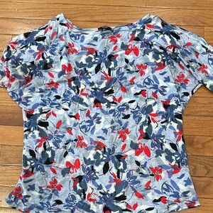 Jones New York Blue and Red Floral Blouse